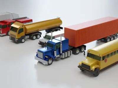 Vehicles Collection Lowpoly - 10 Items set Low-poly 3D model