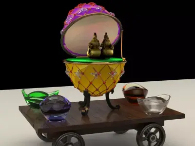  Chinese gold Ingot with Russia Faberge egg 3D model