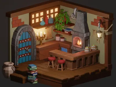 FREE-LOW POLY-COLORIZED-3 Models-Rustic Tavern Asset Pack Free low-poly 3D model