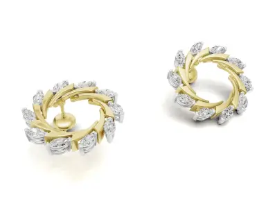 Spiral Leaf Marquise Diamond Stud Earrings 3D print model