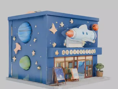 Galactic Book Nook Diorama Low-poly 3D model