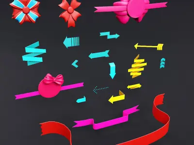 Decorative ribbon bands 3d model set Low-poly 3D model