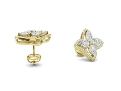 Floral Diamond Stud Earrings For Women 3D print model