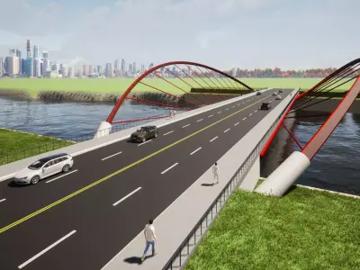 Bridge over river with cars 3D model