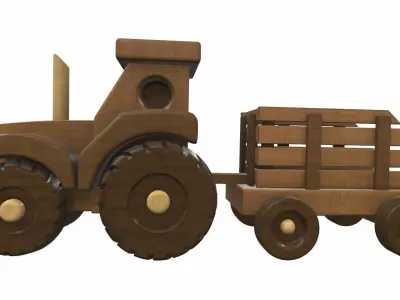 Wooden tractor and trailer toy 2 Free 3D model