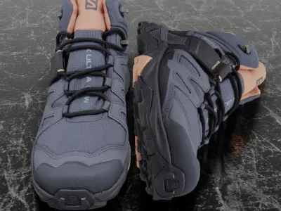 SALOMON X ULTRA 04W 3D BOOTS - LIGHT NAVY BLUE - LIGHT ORANGE Low-poly 3D model