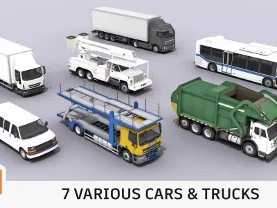 Cars and Trucks collection Low-poly 3D model