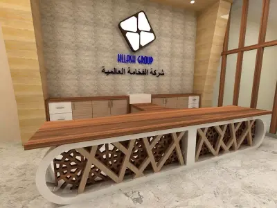 office reception area with wooden desk 3D model