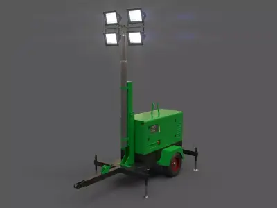 PBR Mobile Light Tower Generator A - Green  Low-poly 3D model
