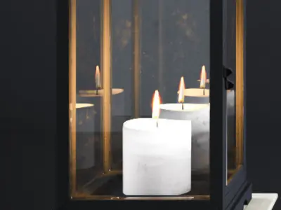 decor set candle in lantern on table 3D model