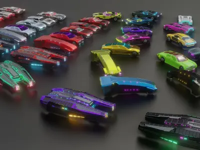 6 Low-Polly Futuristic PBR Vehicle Pack Low-poly 3D model