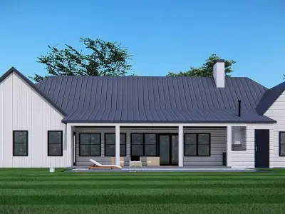 Modern American Farmhouse with FOUR Car Garage Black Metal Roof 3D model