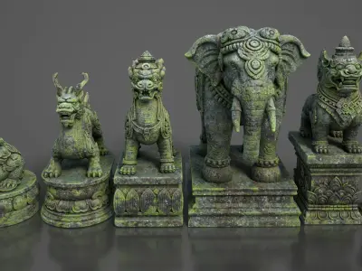 Ancient Asia Stone Statue Pack B - 250602 Low-poly 3D model