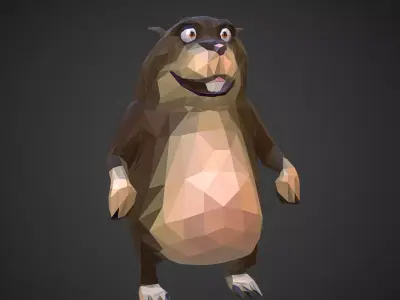 Gopher Cartoon Grey Low Polygon Art Farm Animal Low-poly 3D model