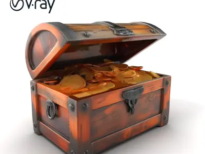 Antique Treasure Chest Filled with Gold model pack Low-poly 3D model