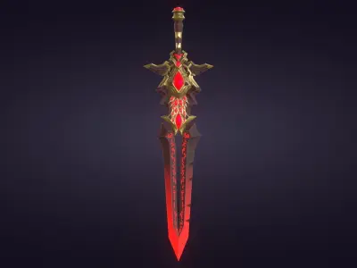 Fantasy Stylized Sword Game Ready Melee Weapon Gems Crystals Low-poly 3D model