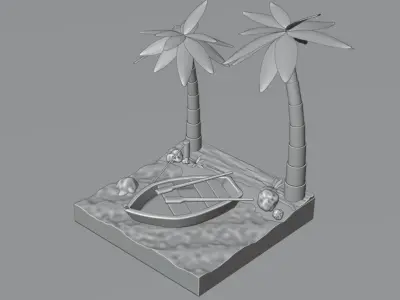 Beach with boat Low Poly Free 3D model