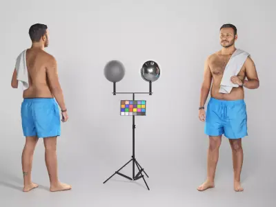 Shirtless man with white towel standing 231 Low-poly 3D model