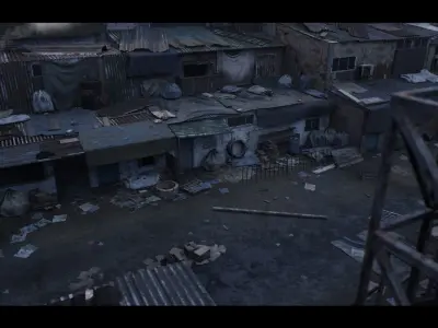 Future Slums Abandoned Post-Apocalyptic District Low-poly 3D model