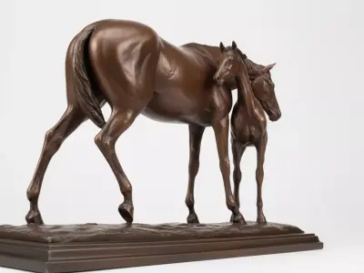 Bronze Horse Foal Sculpture Realistic Animal Family 3D Model Low-poly 3D model