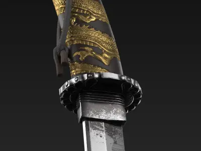 Tanto japanese sword with gold handle Low-poly 3D model