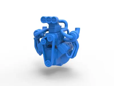 Twin turbo supercharged V8 Engine Version 2 Scale 1 to 25 3D print model