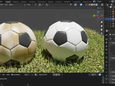 Blender Football Scene with Clean Dirty Balls and Grass Types Low-poly 3D model