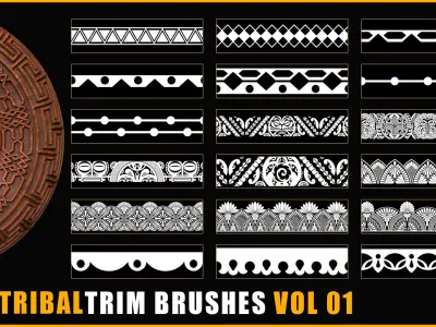 110 Tribal Trim Brushes - Border Pattern - Roll Brush - VOL 01 Texture
