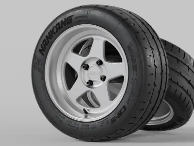 Kansei KNP 15 Rims with Nankang Sportnex CR-S Semi Slick Tires 3D model