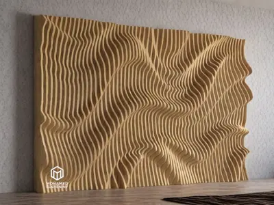 Parametric Wavy Wooden Wall Decor 09 - wood cutting machines  3D model