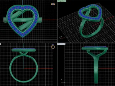 Heart Cluster Halo Ring 3D print model