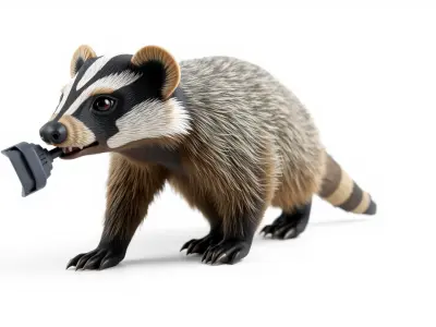 Mountain Badger Engineer with Constructive Paws and Projectiv... Low-poly 3D model