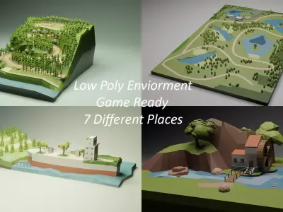 Low Poly Game Ready Environment hill with trees Low-poly 3D model
