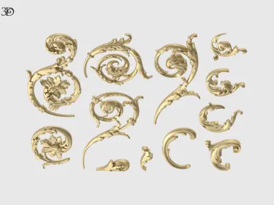 Acanthus Leaf Scroll Set 3D print model