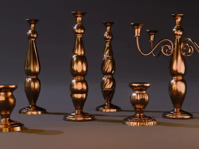 Candle lamp stand collection Low-poly 3D model