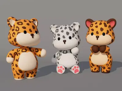 Rigged Cartoon Leopard Low-poly 3D model