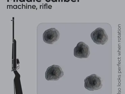 15 Bullet Hole Decals Pack on Concrete Wall 2 Texture