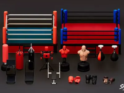 Boxing Gym Equipment Pack Low-poly 3D model
