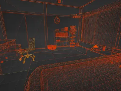 TEEN JAPANESE ROOM  Low-poly 3D model