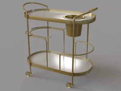 Marble-Top Brass Bar Cart 3D model