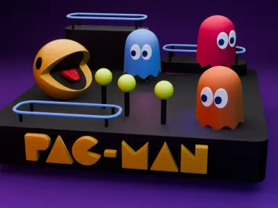 Retro Arcade Vibe 80s Pac-Man Diorama Low-poly 3D model