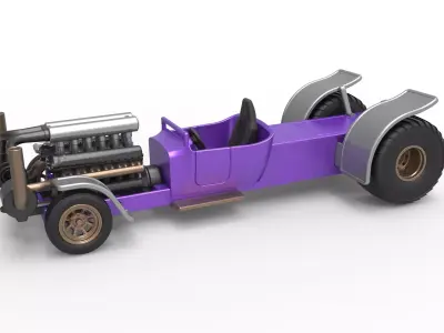 Pulling truck 2wd Hot rod with turbo V12 Scale 1 to 25 3D print model