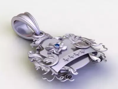 Luxury Ornate Crest Pendant Gemstone  3D Printable 3D print model