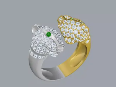 Luxury Panther Ring Dual Tone Gold and Silver with Diamonds  3D print model