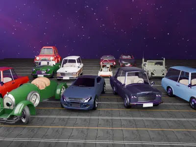 Stylized Car Pack 12 Game Ready Vehicles Classic Sports Cartoon Low-poly 3D model