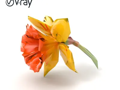 Yellow Narcissus with Apricot Trumpet model pack Low-poly 3D model