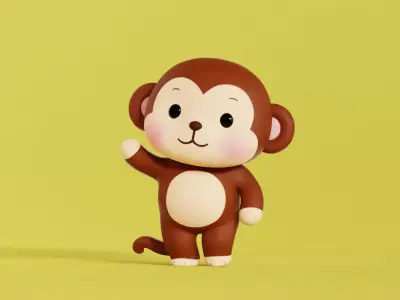 Monkey Character Cartoon Chibi Kawaii Rigged Animated Low-poly 3D model