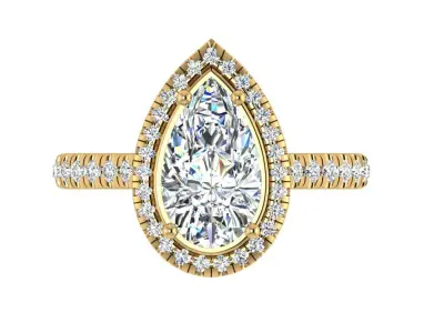 Pear shape halo Ring  all around Diamonds on bridge 3D print model