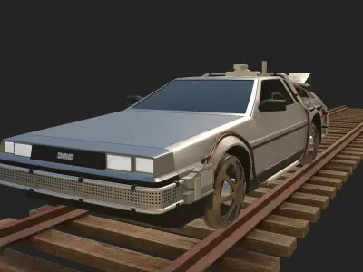 Back to the Future 3 - Delorean and Locomotive Low-poly 3D model