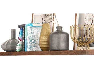 Shelf decor and accessories books and vases 3D model